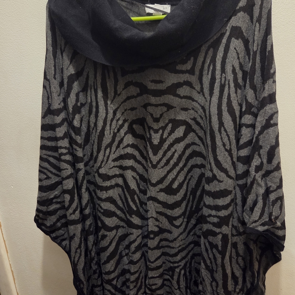 Charter Club Black and Gray Animal Print Poncho